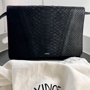Vince Black Python-Textured Crossbody/Clutch Leather Like New, removable strap